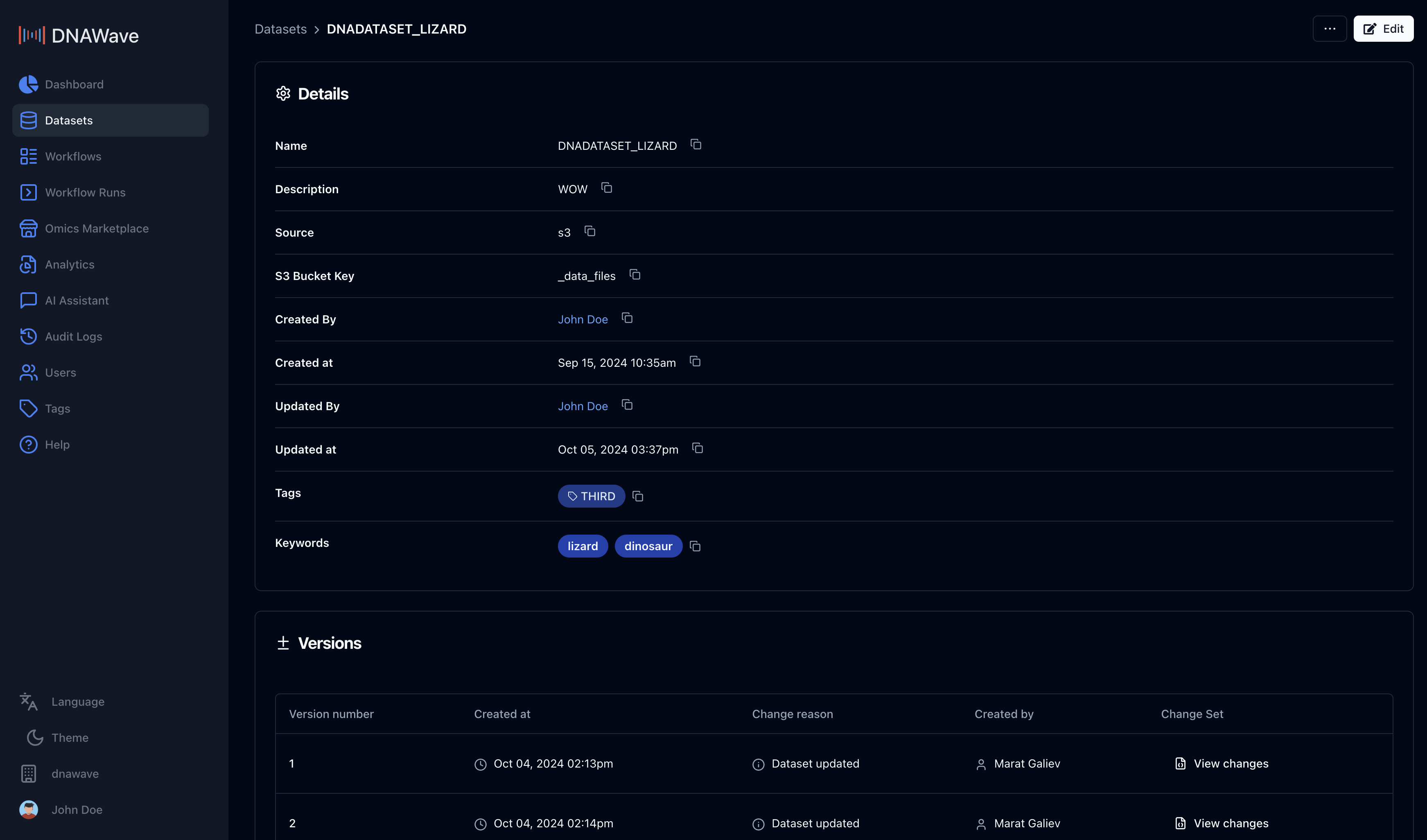 DNAWave Dataset Management