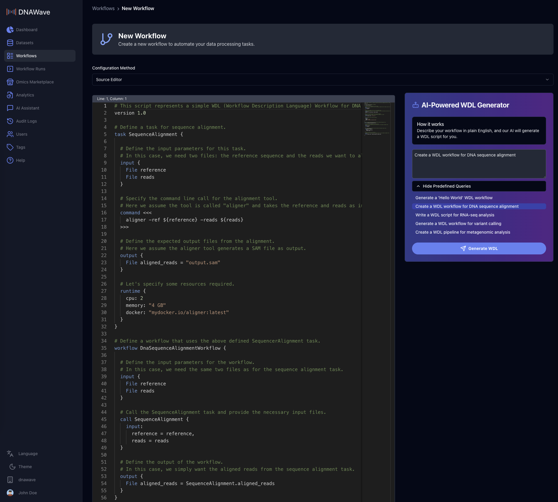 DNAWave WDL Code Generator